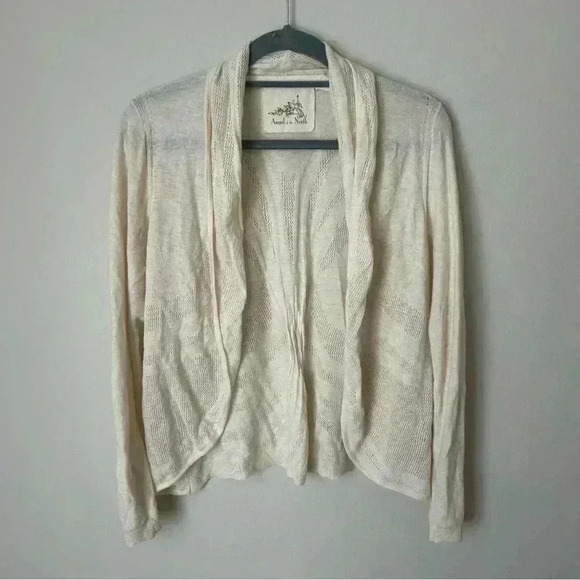Anthropologie Angel Of The North Lightweight Wool Blend Ivory Cardigan Medium - Picture 2 of 7